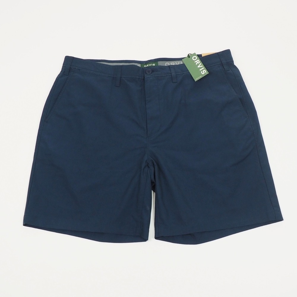 New Orvis Heritage Chino Shorts Mens 40 Navy Blue Flat Casual Golf Performance